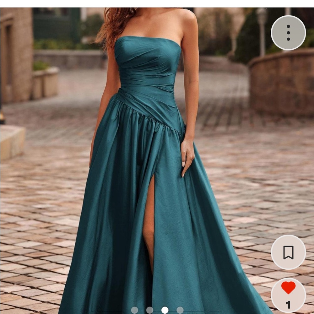 Elegant Teal Strapless Evening Gown